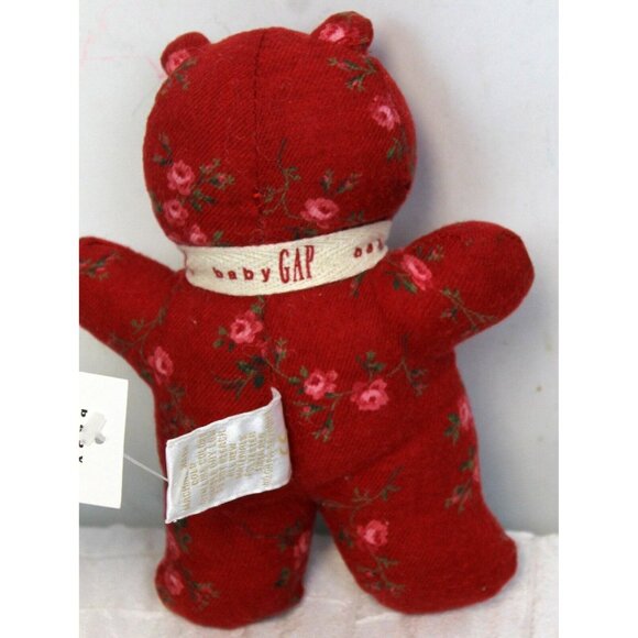 VTG 1998 Baby Gap Kids Red Rattle Bear Plush Flowers Floral Calico NEW with Tag - Picture 3 of 6